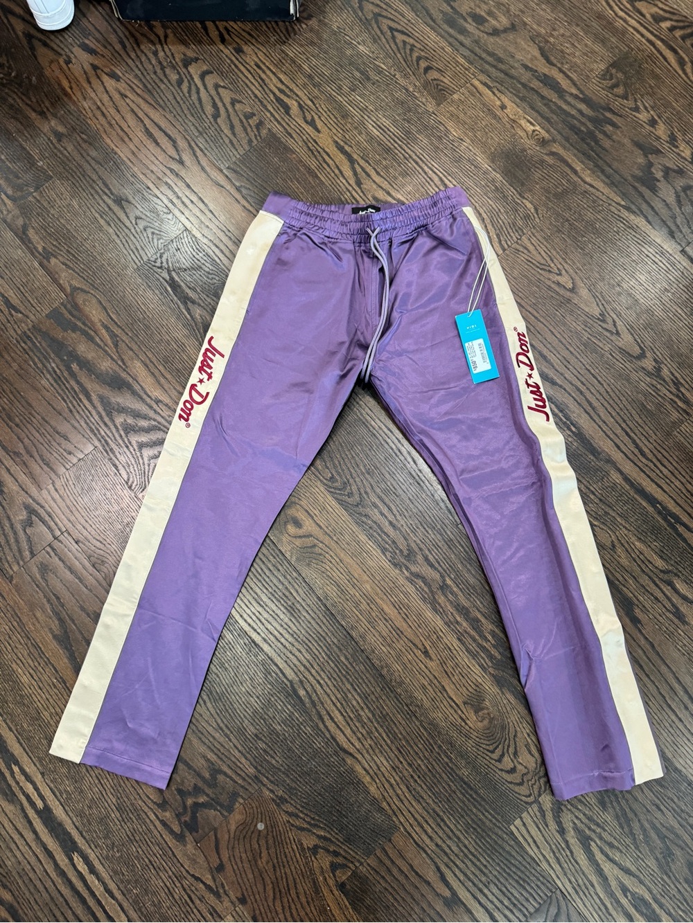 Just Don Purple satin Joggers with Cream Side Stripes